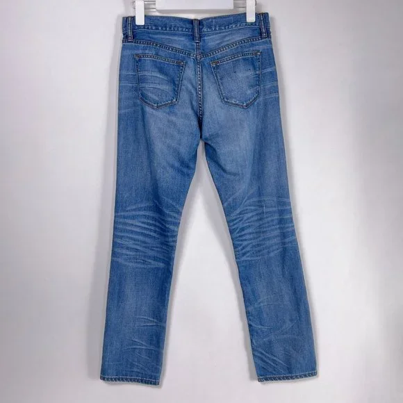 J Crew Slim Mid Rise Broken In Boyfriend Jeans Light Blue Distressed Jeans Sz 26 - Picture 3 of 12
